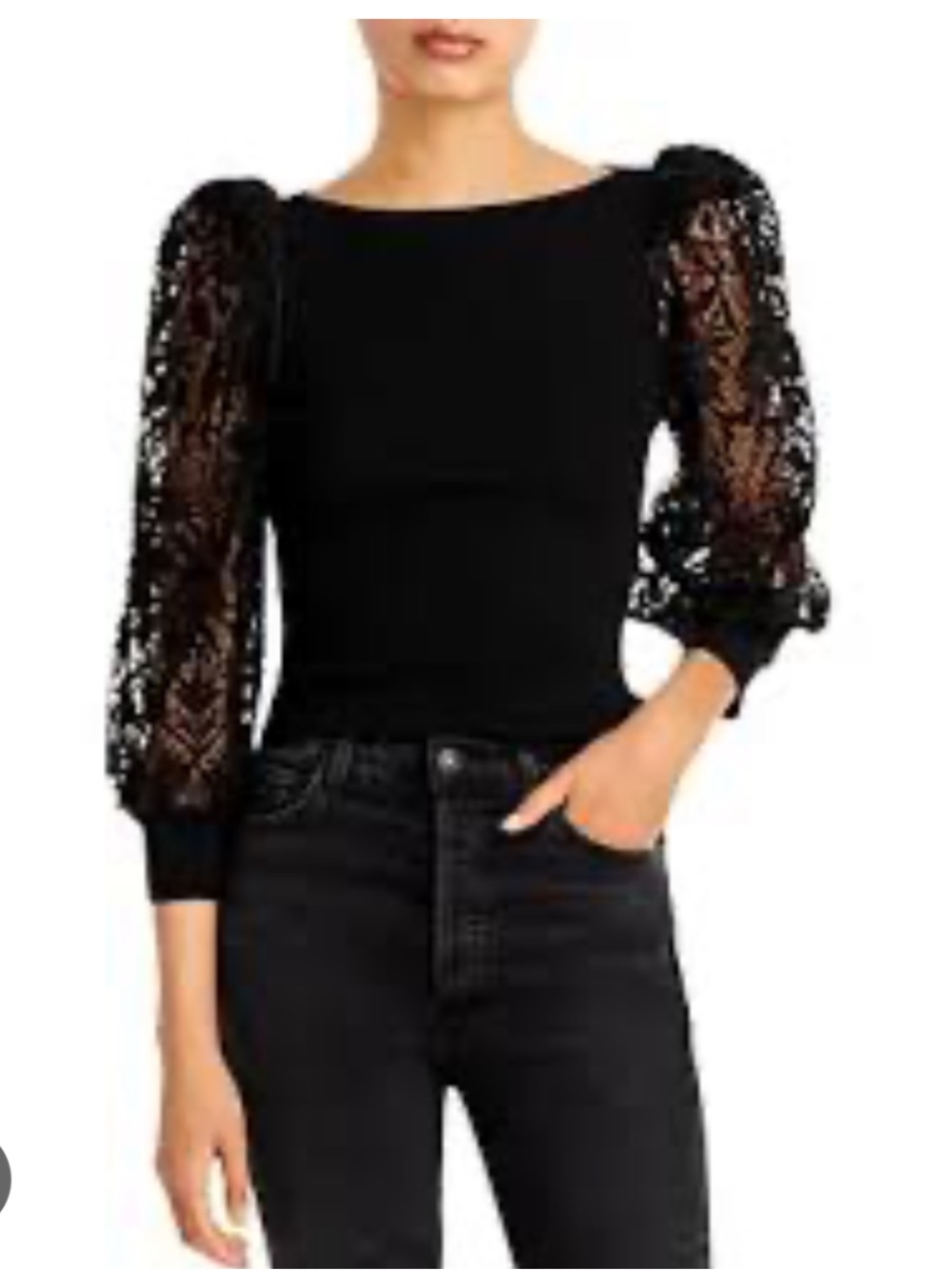Alice + Olivia Abella Lace Puff Sleeve Top-Women XL